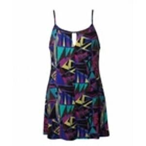 Sage Blue Geometric A-Line Dress Women’s Small Sleeveless Casual USA Made